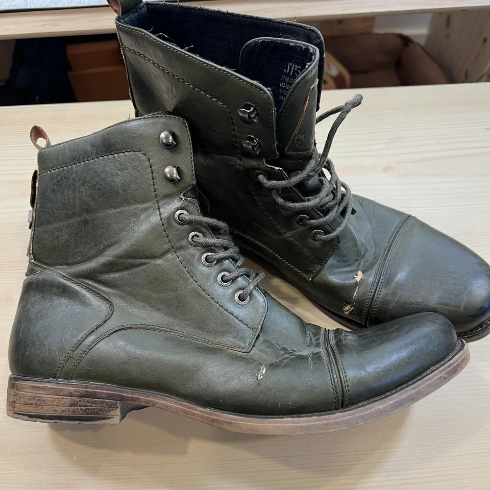 J75 By‎ JUMP Drake Boots Mens Size 11 Green Leather Combat Cap Toe Lace Up